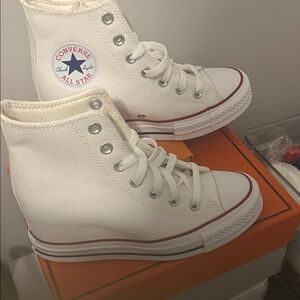 Converse Cream High-Top Sneakers with Red Trim